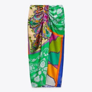 ZARA printed knotted high-waisted midi skirt